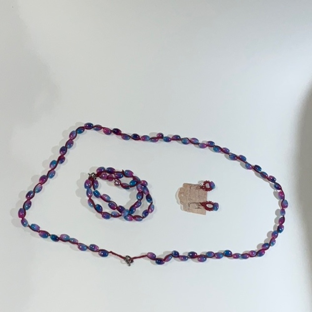 Hand Tatting Necklace Bracelet and Pierced Earring Colorful Set